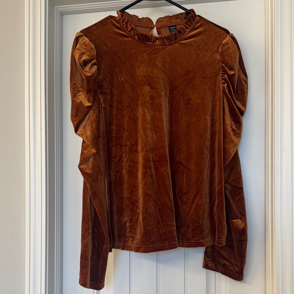 Burnt Orange  Velvet Ruffle Top